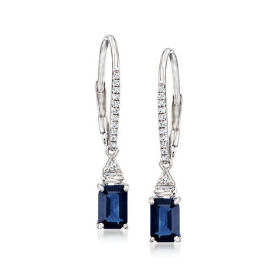 1.20 ct. t.w. Sapphire and .17 ct. t.w. Diamond Drop Earrings in 14kt White Gold