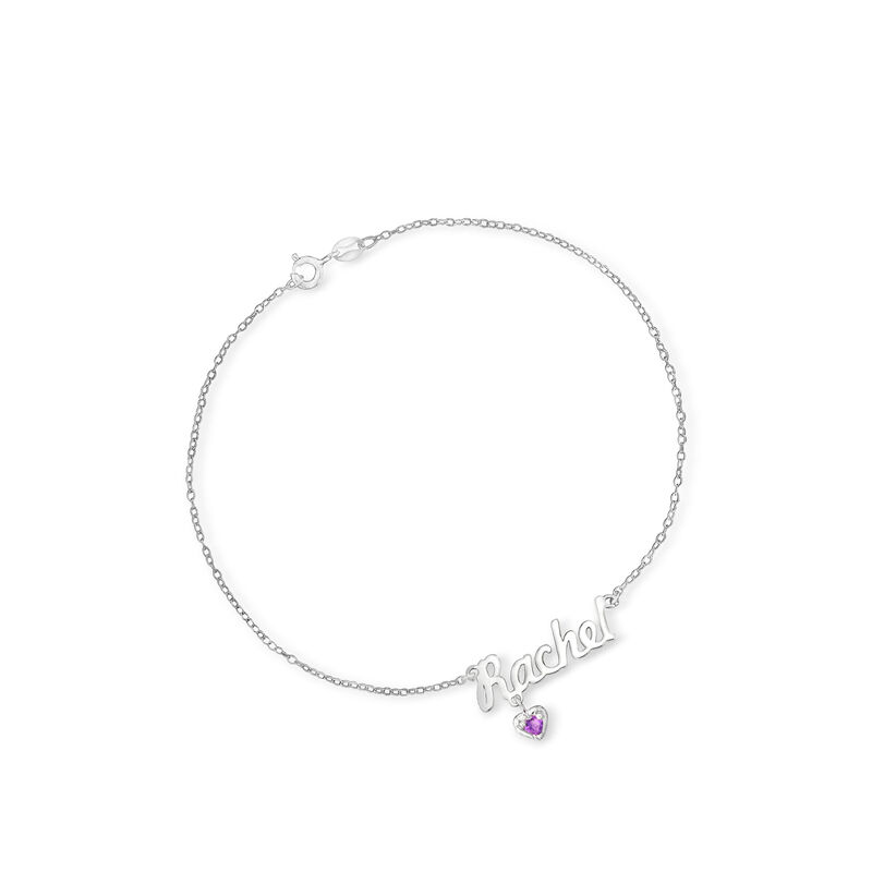 Personalized Birthstone and Name Anklet in Sterling Silver image number 0
