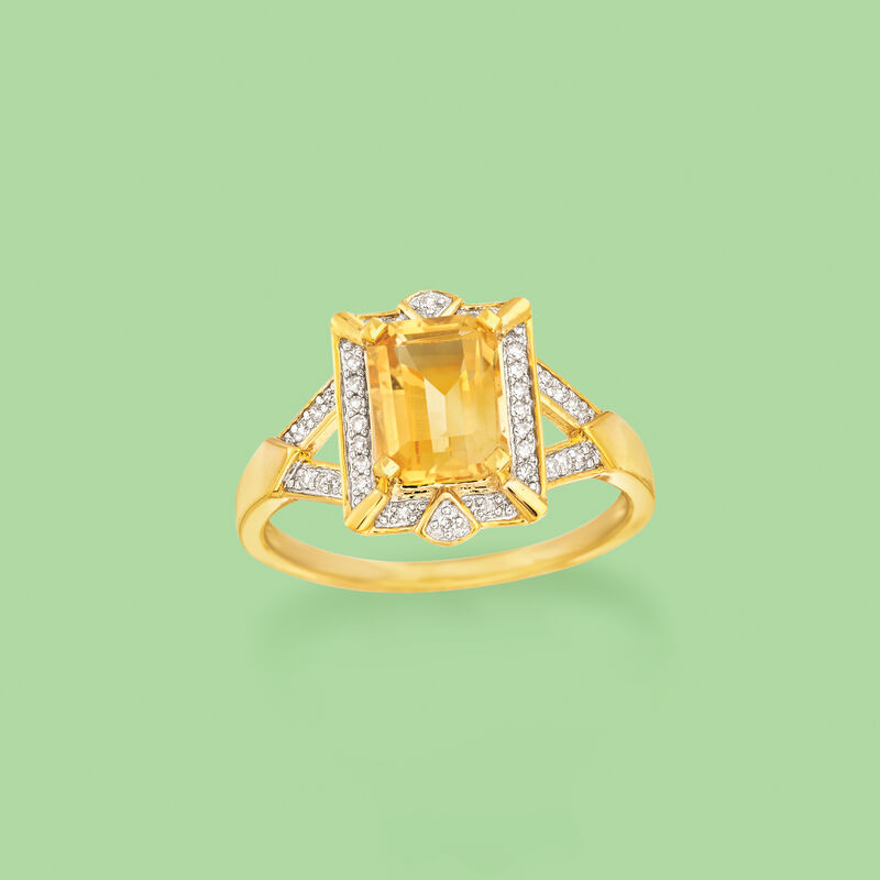 1.40 Carat Citrine and .10 ct. t.w. Diamond Ring in 18kt Gold Over Sterling image number 3