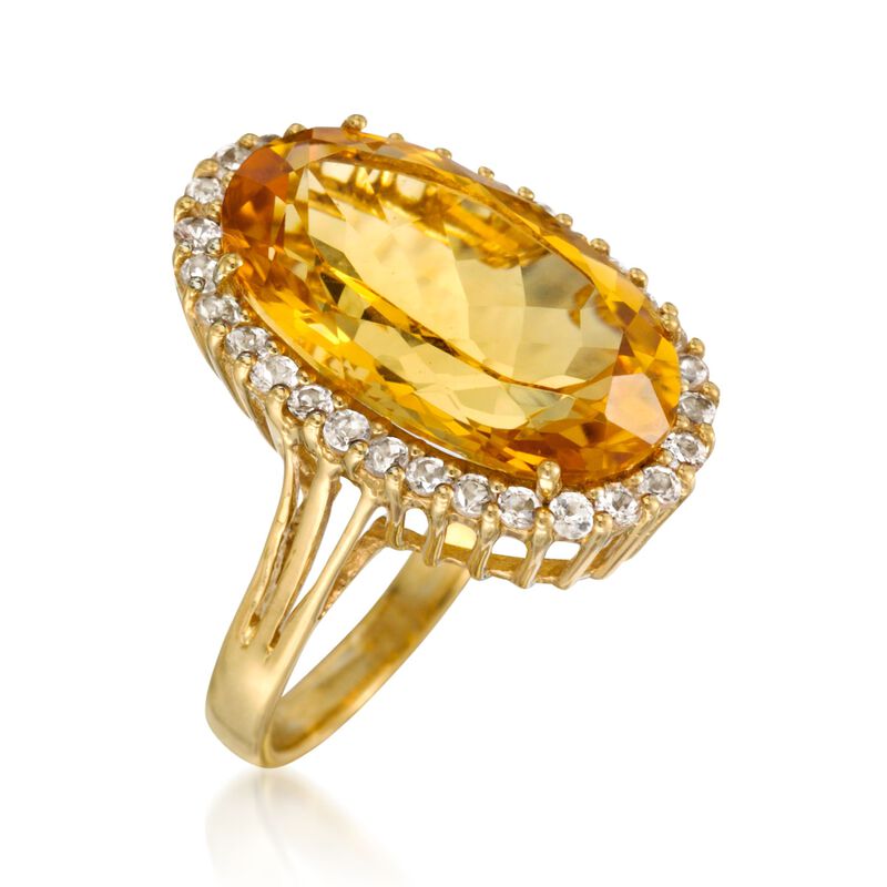11.90 Carat Citrine and .95 ct. t.w. White Topaz Ring in 14kt Gold Over Sterling Silver image number 2