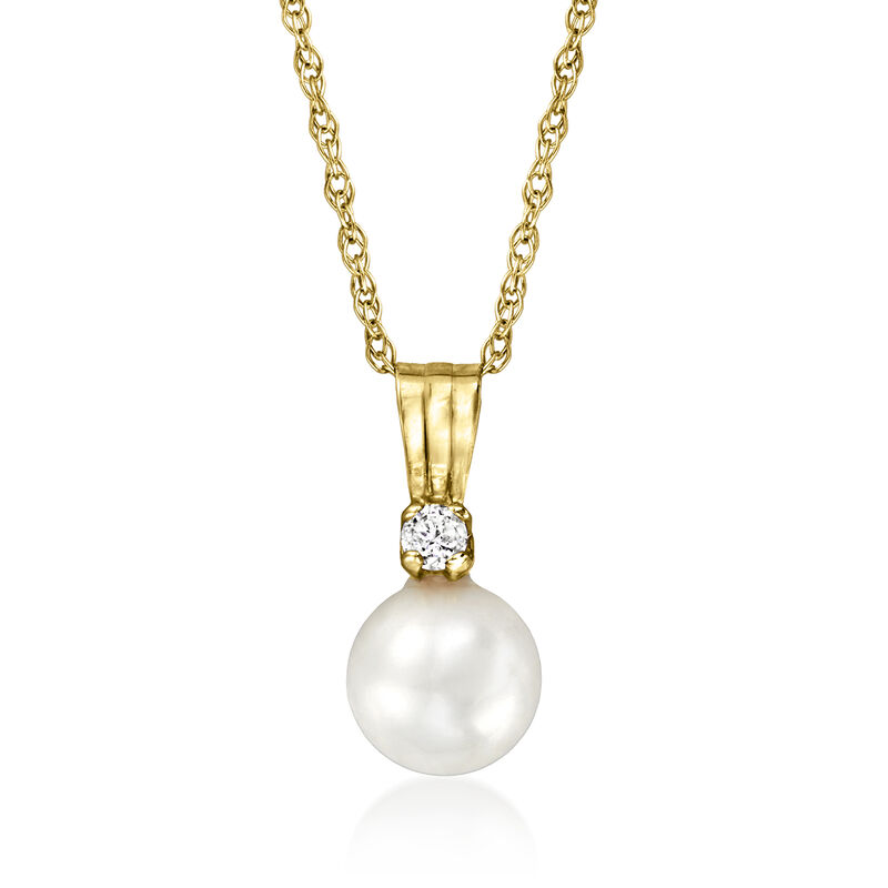 5-5.5mm Cultured Pearl Pendant Necklace with Diamond Accent in 14kt Yellow Gold image number 0