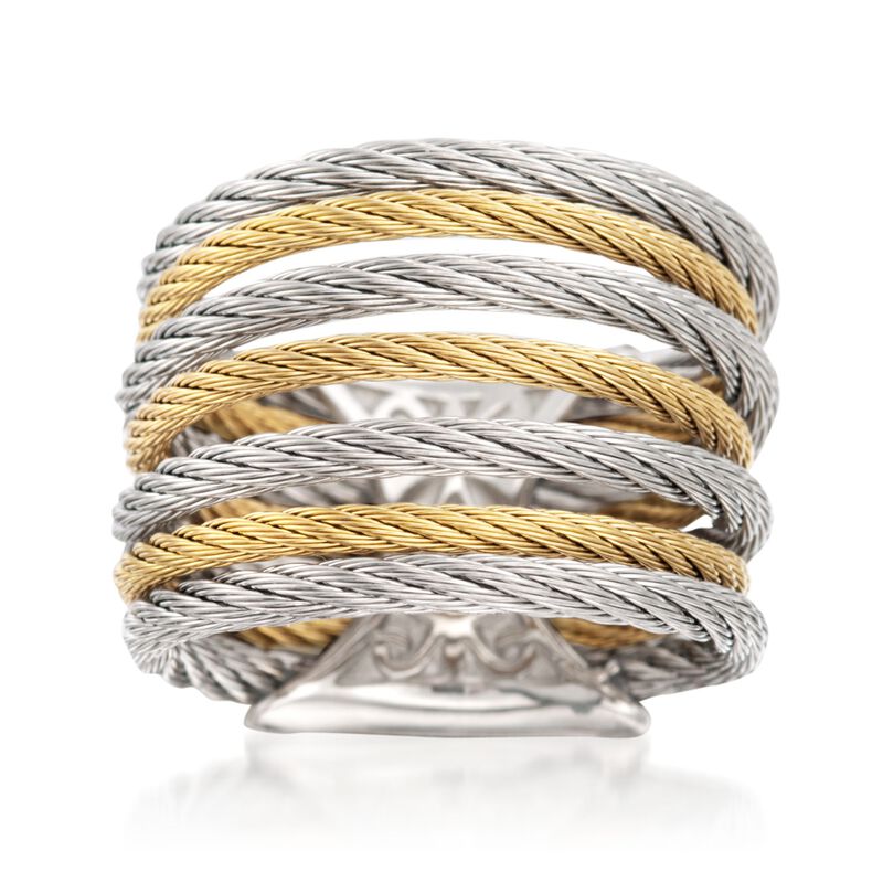 ALOR &quot;Classique&quot; Two-Tone Stainless Steel Multi-Cable Ring with 18kt Yellow Gold image number 0