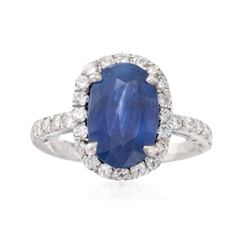 C. 1980 Vintage 3.30 Carat Sapphire and .75 ct. t.w. Diamond Ring in Platinum image number 0