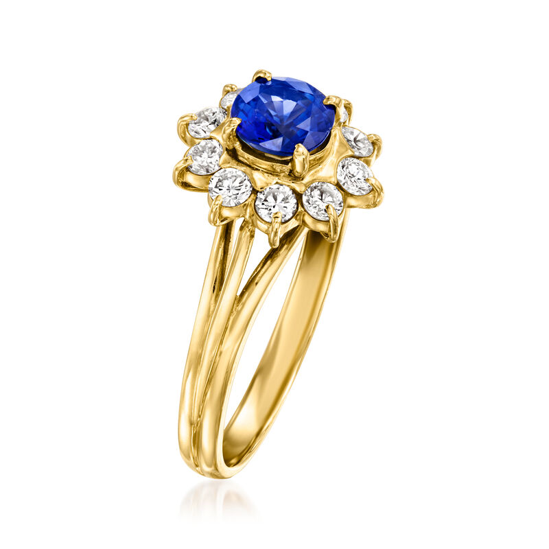 C. 1990 Vintage .85 Carat Sapphire and .50 ct. t.w. Diamond Ring in 18kt Yellow Gold. Size 7.5 image number 2