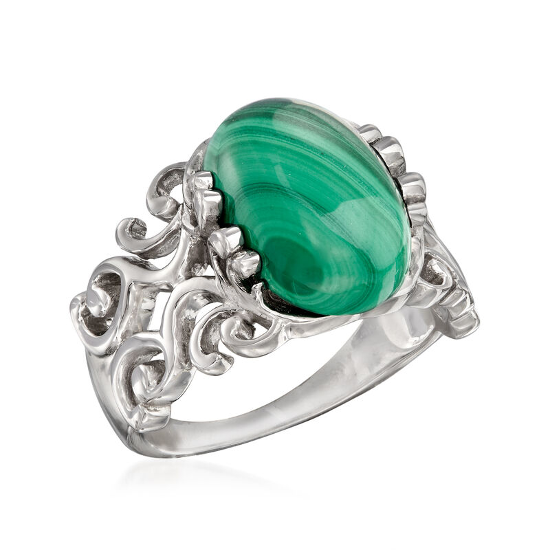 Cabochon Malachite Ring in Sterling Silver image number 3
