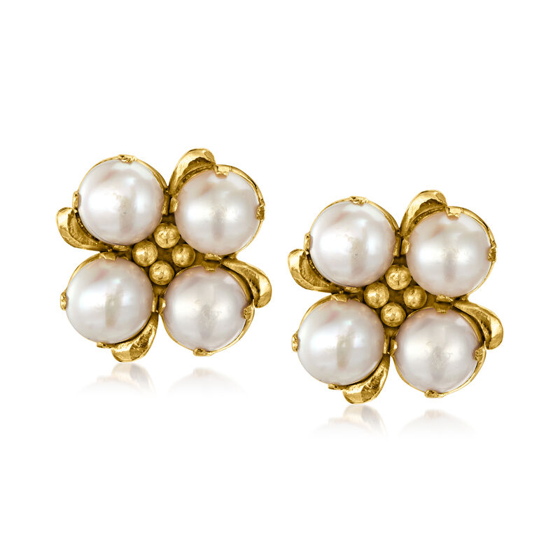 1980 Vintage 5mm Cultured Pearl Earrings in 18kt Yellow Gold