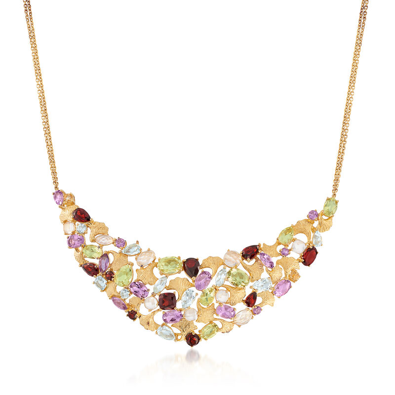 14.30 ct. t.w. Multi-Stone Leaf Motif Necklace in 18kt Gold Over Sterling Silver. 20&quot; image number 0
