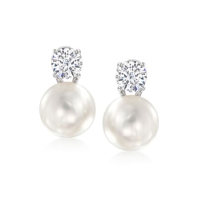 Italian 10.5-11mm Cultured Pearl and 1.50 ct. t.w. CZ Drop Earrings in Sterling Silver Italian 10.5-11mm Cultured Pearl and 1.50 ct. t.w. CZ Drop Earrings in Sterling Silver