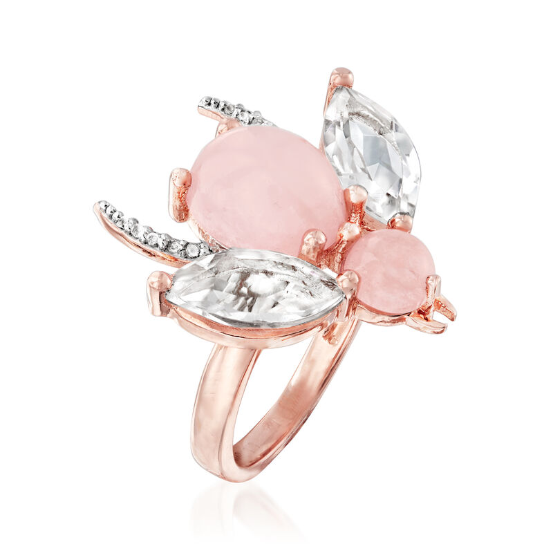 5.50 ct. t.w. Morganite and Rock Crystal Bug Ring with White Topaz Accents in 18kt Rose Gold Over Sterling. Size 8 image number 2