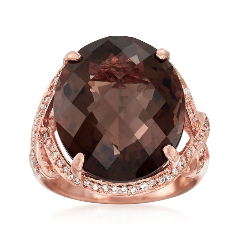 C. 1990 Vintage 15.75 Carat Smoky Quartz and .25 ct. t.w. Diamond Ring in 14kt Rose Gold. Size 7 image number 0