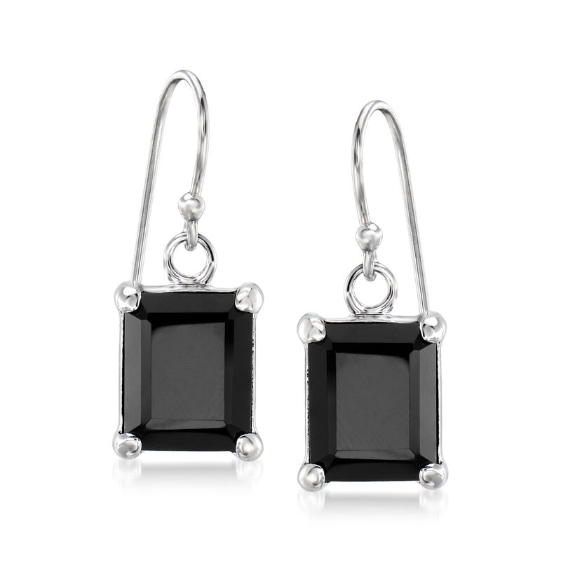 10x8mm Emerald-Cut Black Onyx Drop Earrings in Sterling Silver  image number 0