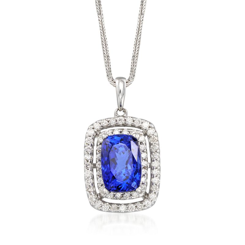9.25 Carat Violet Tanzanite and 1.00 ct. t.w. Diamond Pendant Necklace in 14kt White Gold. 16&quot; image number 1
