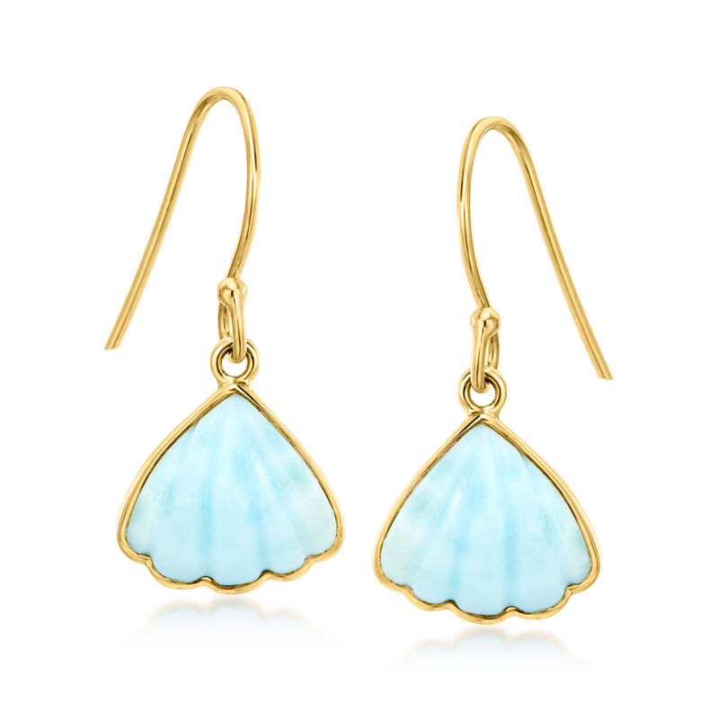 Carved Larimar Seashell Drop Earrings in 18kt Gold Over Sterling  image number 0