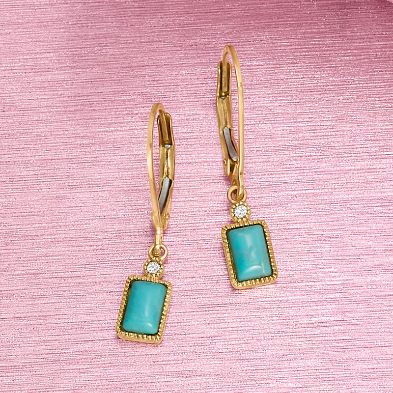 Turquoise Drop Earrings in 14kt Yellow Gold image number 1