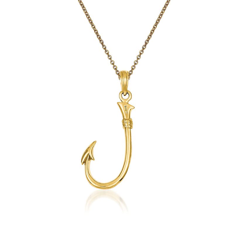 14kt Yellow Gold Fishing Hook Pendant Necklace image number 0