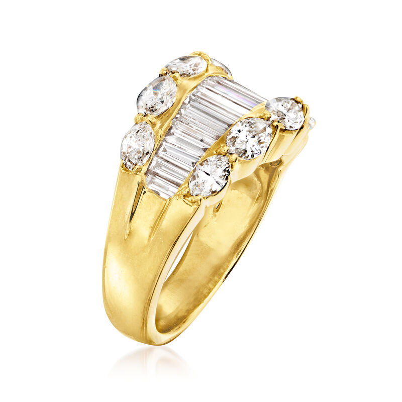 C. 1990 Vintage 3.02 ct. t.w. Baguette and Oval Diamond Ring in 18kt Yellow Gold image number 2