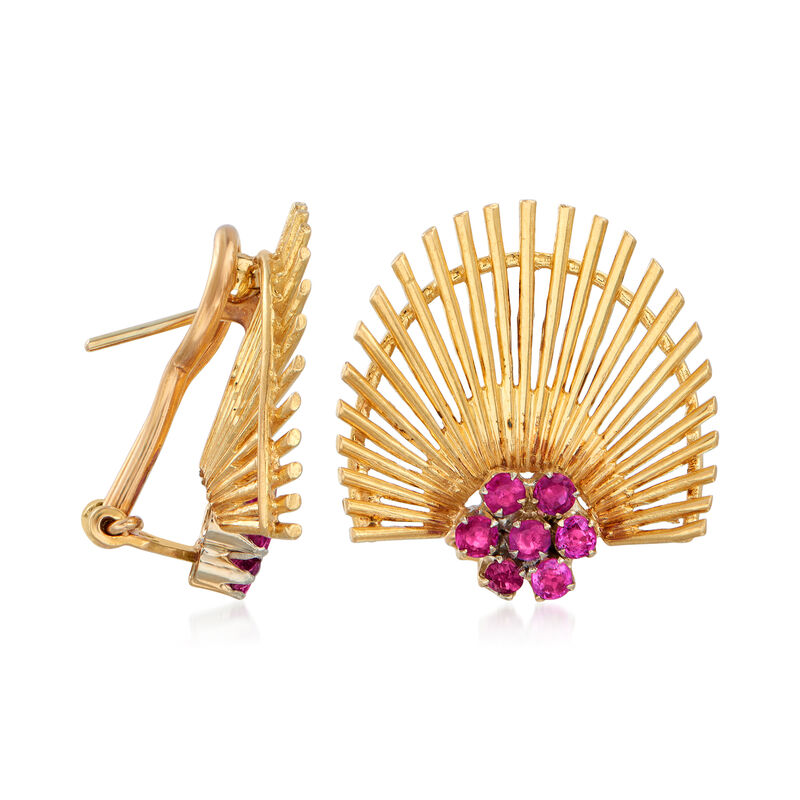 C. 1970 Vintage 1.10 ct. t.w. Ruby Fan Earrings in 18kt Yellow Gold image number 2