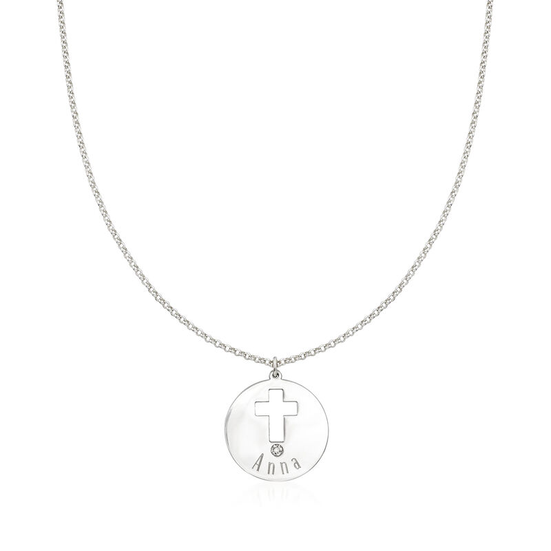 Sterling Silver Personalized Cross Cut-Out Pendant Necklace with Diamond Accent image number 2