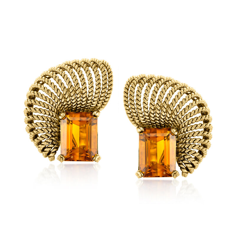 C. 1960 Vintage 8.00 ct. t.w. Citrine Swirl Clip-On Earrings in 18kt Yellow Gold image number 0