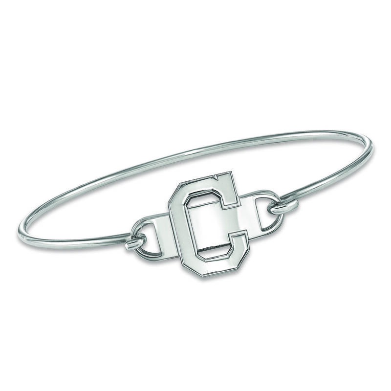Sterling Silver MLB Cleveland Indians Small Center Wire Bangle Bracelet. 7&quot; image number 0