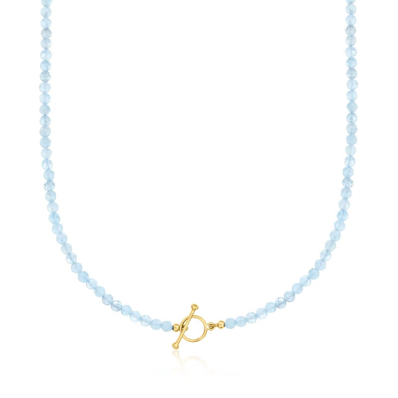 3.5-4mm Aquamarine Bead Charm-Compatible Toggle Necklace in 18kt Gold Over Sterling image number 0