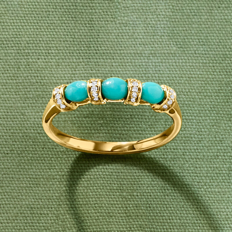 Turquoise Ring with Diamonds in 10kt Yellow Gold image number 3