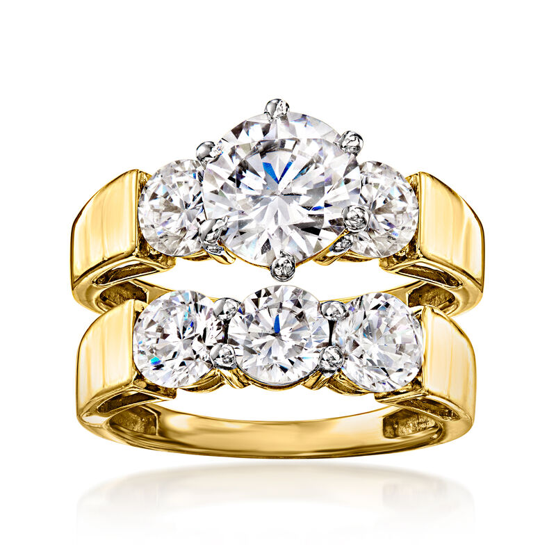 4.00 ct. t.w. CZ Jewelry Set: Two Rings in 18kt Gold Over Sterling image number 0