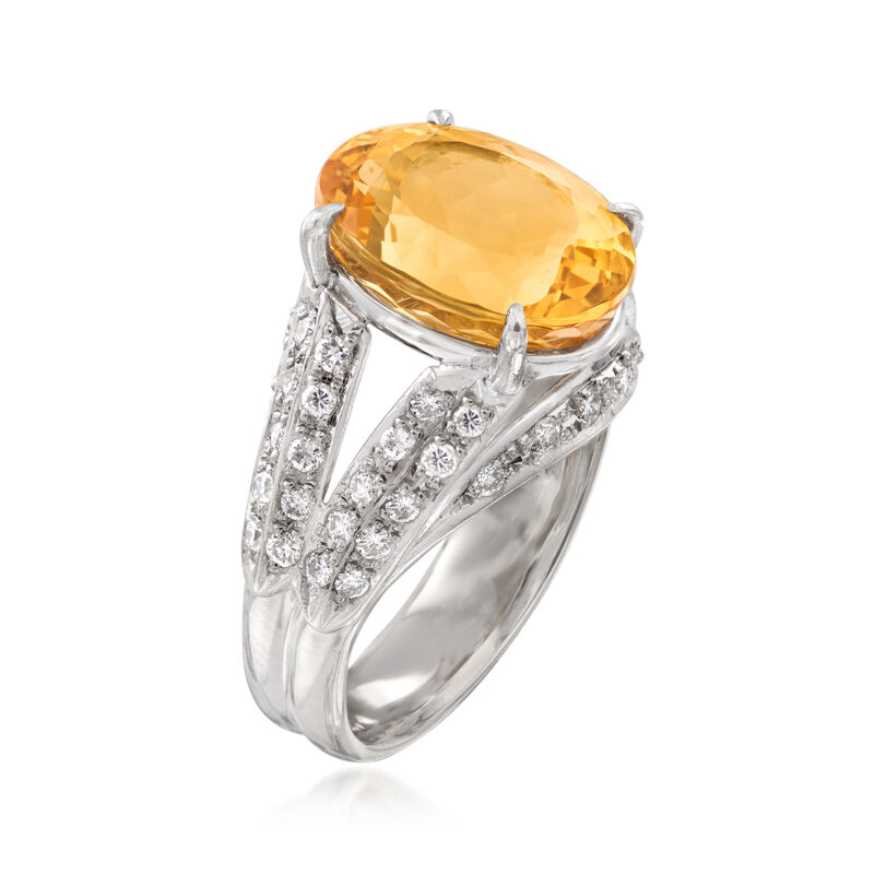 C. 1990 Vintage 6.86 Carat Yellow Topaz Ring with .52 ct. t.w. Diamonds in Platinum image number 2