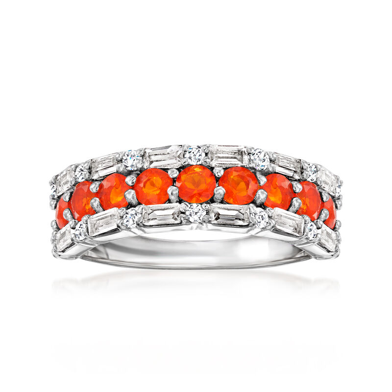 Fire Opal and .80 ct. t.w. White Topaz Ring in Sterling Silver image number 0