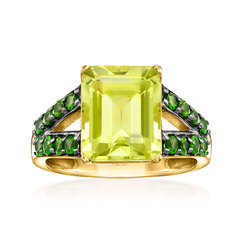 4.10 Carat Lemon Quartz Ring with .60 ct. t.w. Chrome Diopside in 18kt Gold Over Sterling image number 0