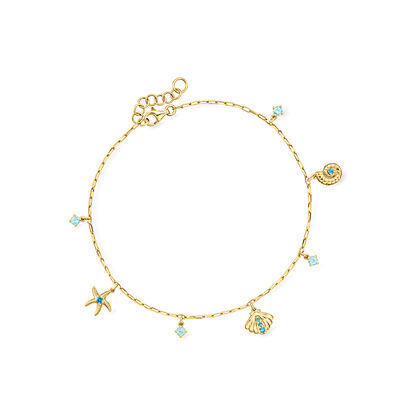 .60 ct. t.w. Swiss and London Blue Topaz Sea Life Anklet in 18kt Gold Over Sterling