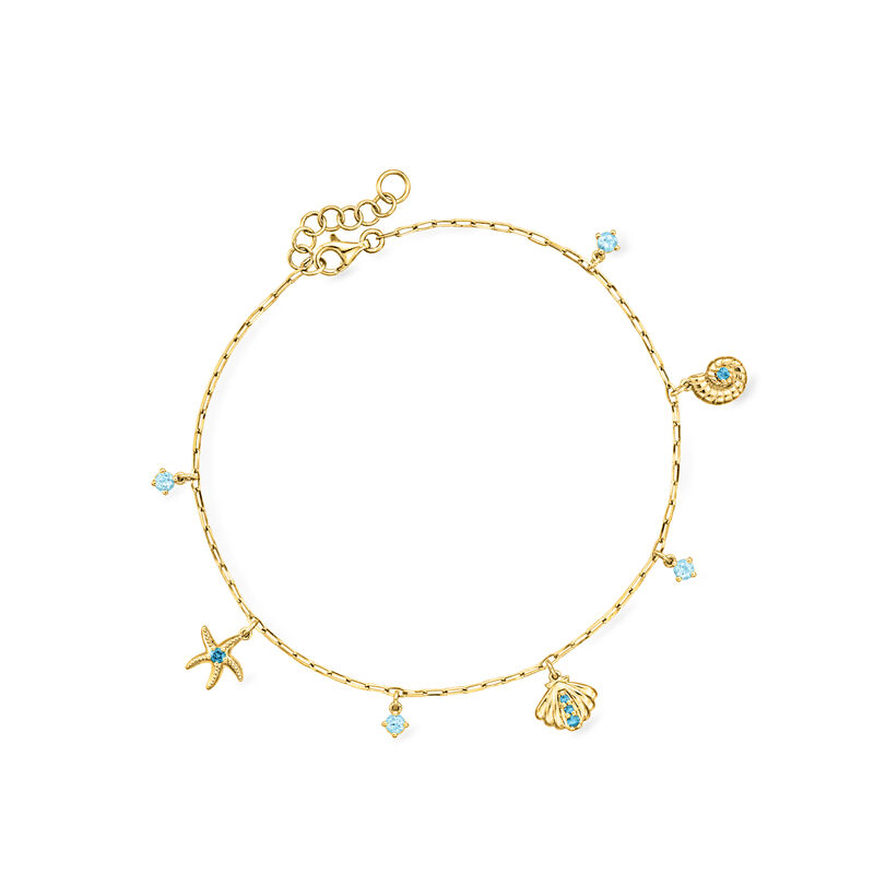 .60 ct. t.w. Swiss and London Blue Topaz Sea Life Anklet in 18kt Gold Over Sterling. 9&quot; image number 0