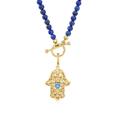 .30 Carat Swiss Blue Topaz Hamsa Charm in 18kt Gold Over Sterling