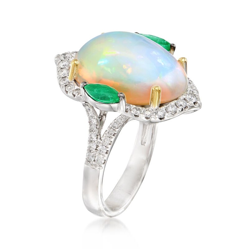 Oval Opal Cabochon Ring with .62 ct. t.w. Diamonds and .40 ct. t.w. Emeralds in 18kt Two-Tone Gold image number 2