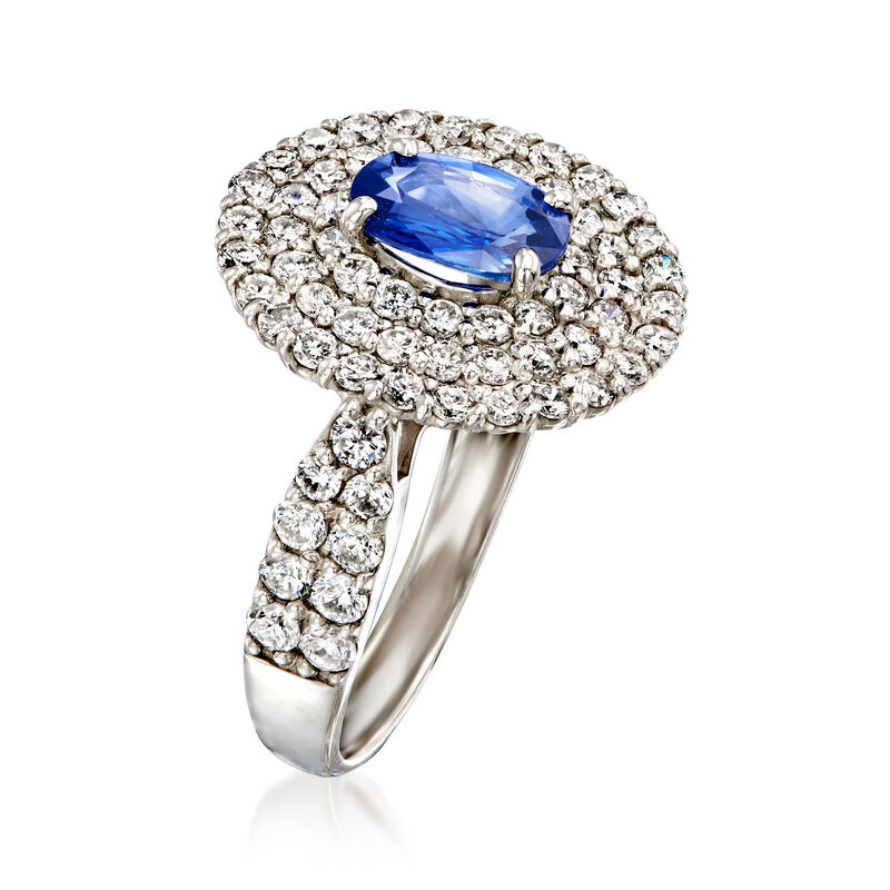 C. 1990 Vintage .95 Carat Sapphire Ring with 1.25 ct. t.w. Diamonds in Platinum. Size 6.25 image number 2