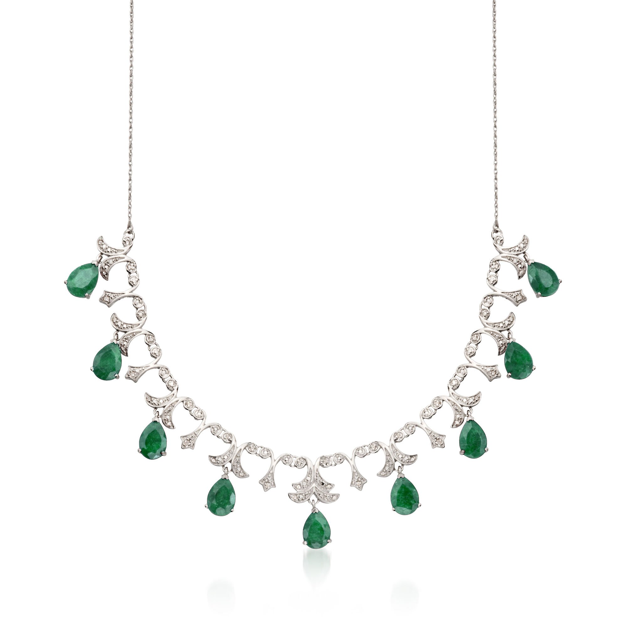20.00 ct. t.w. Emerald and .28 ct. t.w. Diamond Necklace in Sterling Silver