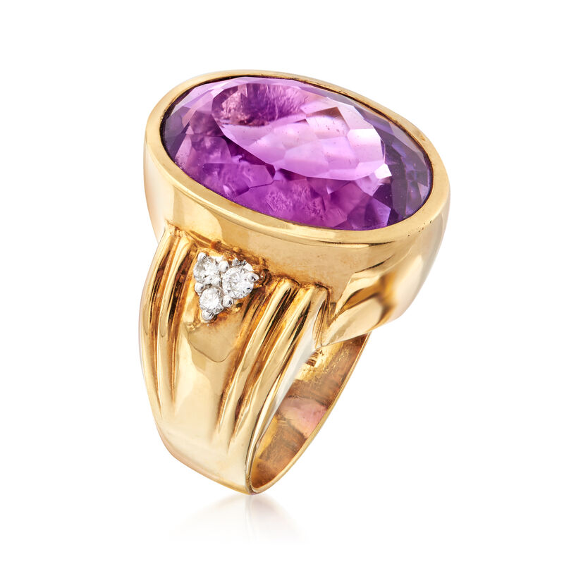 C. 1980 Vintage 16.90 Carat Amethyst Ring with Diamonds in 14kt Yellow Gold image number 2
