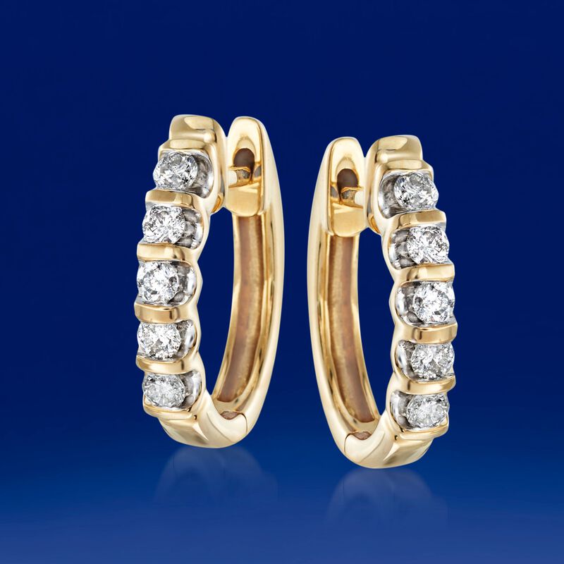 .25 ct. t.w. Diamond Huggie Hoop Earrings in 14kt Yellow Gold. 1/2&quot; image number 2