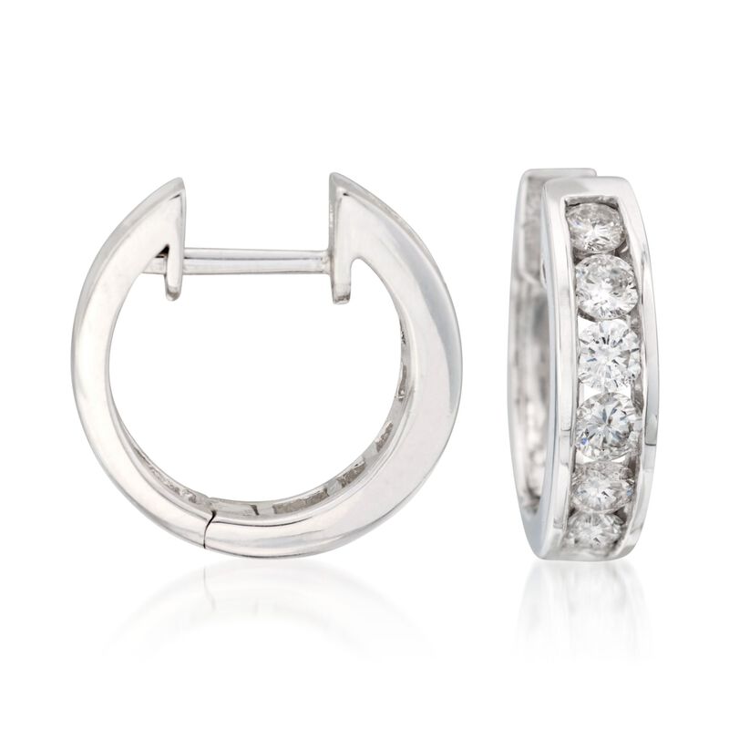 1.00 ct. t.w. Diamond Hoop Earrings in 14kt White Gold. 1/2&quot; image number 0