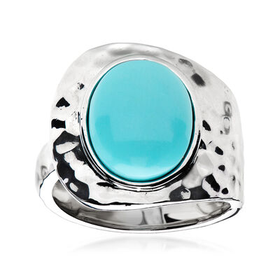 Sterling Silver-Plated Wrap Ring with Lab-Grown Turquoise