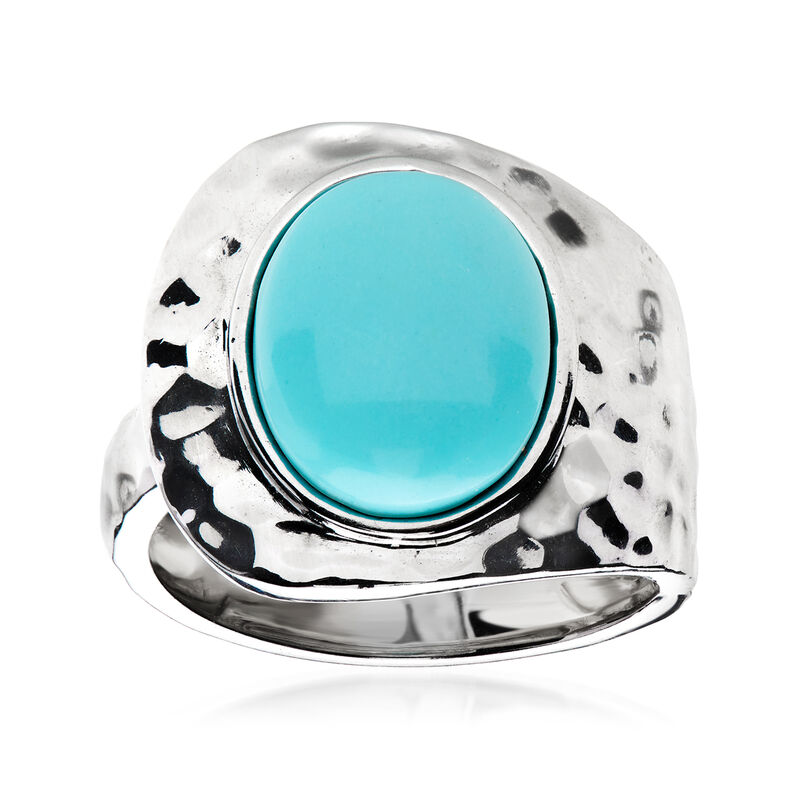 Sterling Silver-Plated Wrap Ring with Lab-Grown Turquoise image number 0