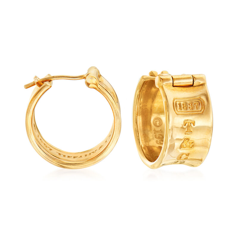 C. 1997 Vintage Tiffany Jewelry 18kt Yellow Gold Hoop Earrings. 5/8&quot; image number 0