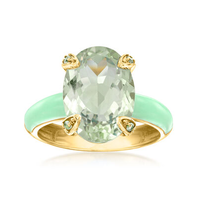 5.00 Carat Prasiolite Ring with Peridot and Pastel Green Enamel in 18kt Gold Over Sterling