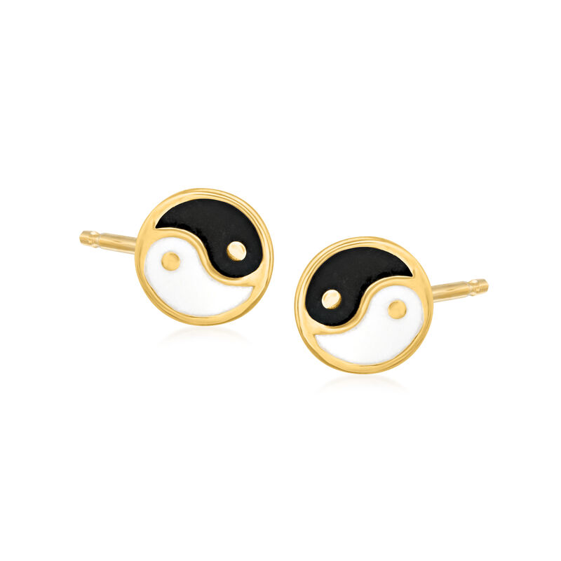 Yin-Yang Enamel Stud Earrings in 14kt Yellow Gold image number 0