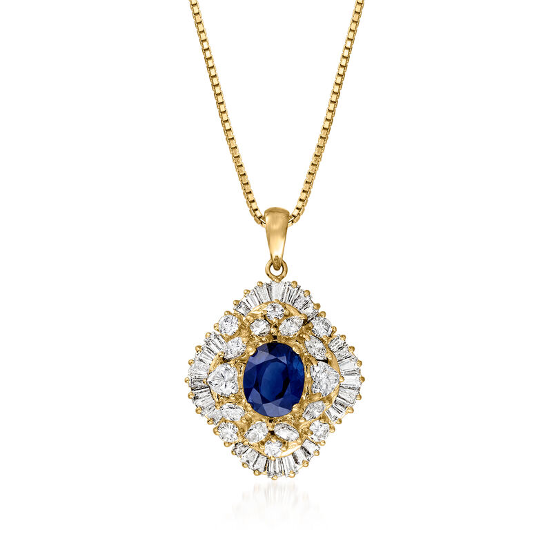 C. 1980 Vintage 2.38 Carat Sapphire and 2.11 ct. t.w. Diamond Pendant Necklace in 18kt Yellow Gold image number 0