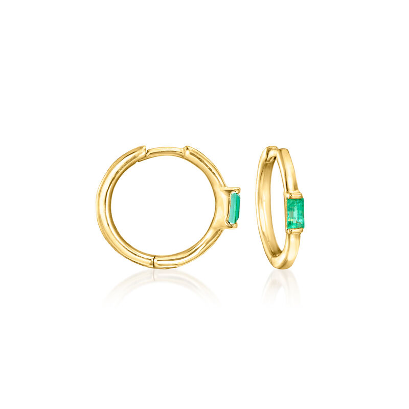 Emerald Clicker Hoop Earrings in 14kt Yellow Gold image number 1