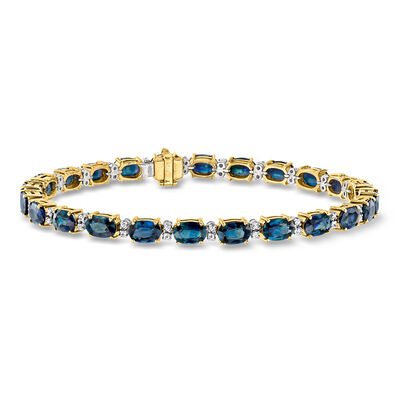 C. 1980 Vintage 14.40 ct. t.w. Sapphire and .50 ct. t.w. Diamond Bracelet in 18kt Yellow Gold