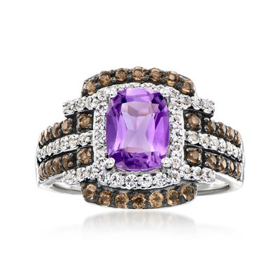 1.20 Carat Amethyst Ring with .50 ct. t.w. Smoky Quartz and .50 ct. t.w. White Topaz in Sterling Silver