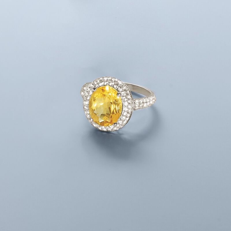 4.30 Carat Citrine Ring with 1.10 ct. t.w. Simulated White Sapphires in Sterling Silver image number 3