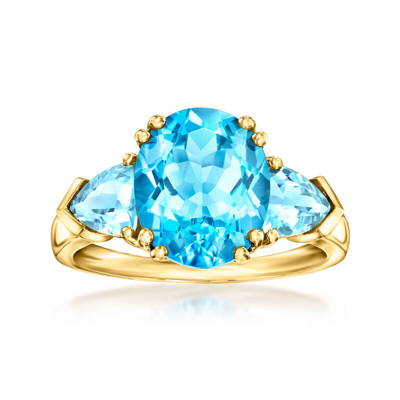 5.30 ct. t.w. Swiss Blue Topaz Three-Stone Ring in 14kt Yellow Gold image number 0